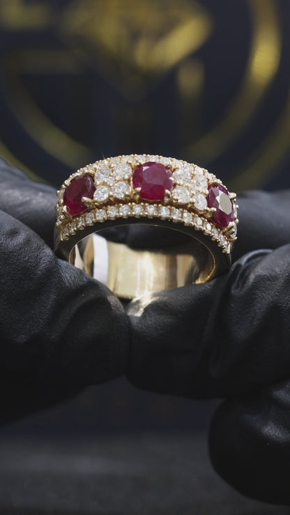 Ruby & Diamond Half Eternity Band in Yellow Gold | 3.85 CTW