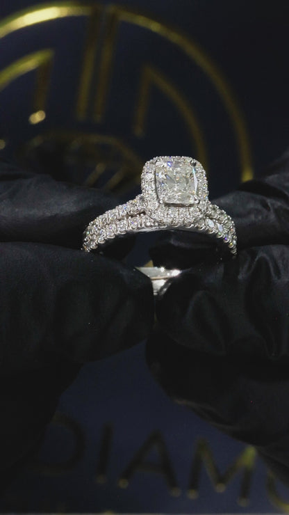 Natural Princess-Cut Diamond Halo Engagement Ring in White Gold | Timeless Double-Halo Elegance