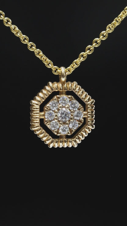 Natural Diamond Cluster Pendant Necklace in 14K Yellow Gold | Round Brilliant Halo Design