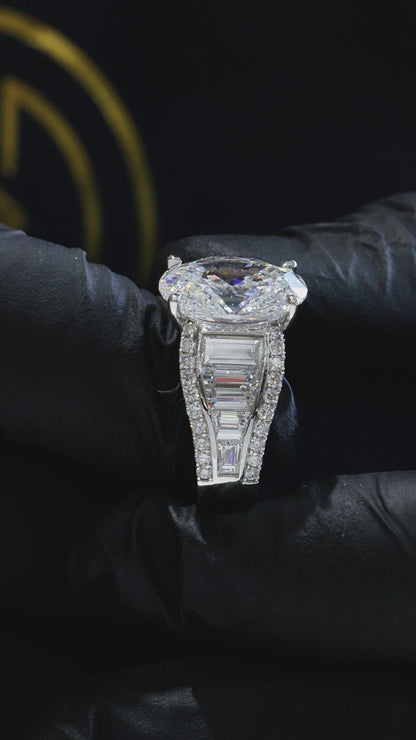 Oval-Cut Lab-Grown Diamond Engagement Ring in White Gold | Tapered Baguette & Pavé Setting