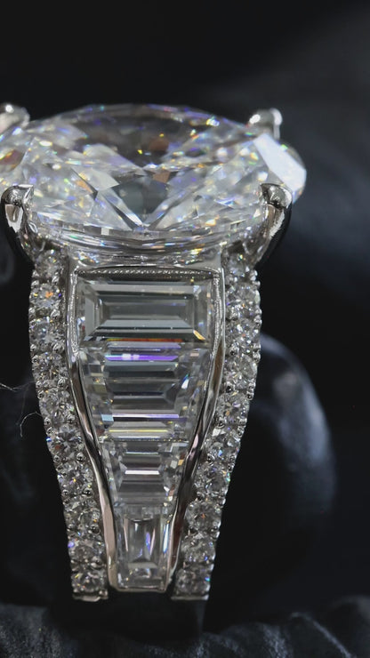 Oval-Cut Lab-Grown Diamond Engagement Ring in White Gold | Tapered Baguette & Pavé Setting