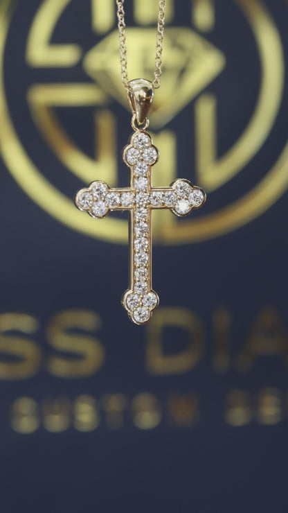 Natural Diamond Cross Pendant Necklace in 14K Yellow Gold | Round Brilliant Cross Design