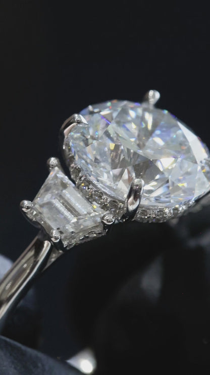 Oval-Cut Lab-Grown Diamond Engagement Ring with Tapered Baguette Side Stones in White Gold | Prong-Set Design