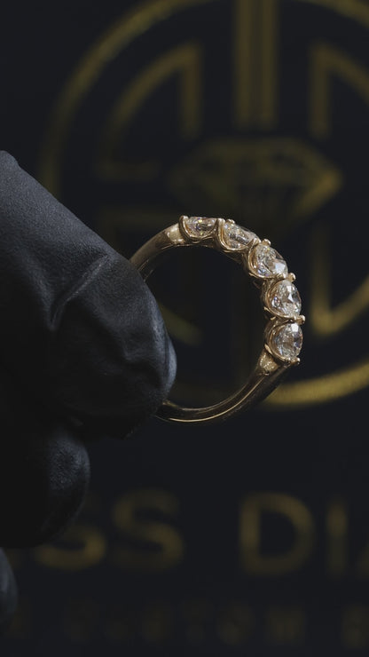 Diamond 5 Stones Half Eternity Band in 14K Yellow Gold | 1.50 CTW