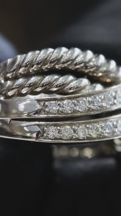 Natural Diamond Double Pavé Rope Band Ring in White Gold | Classic Statement Design