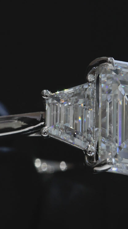Emerald-Cut Lab-Grown Diamond Three-Stone Ring in White Gold | Tapered Baguette Setting