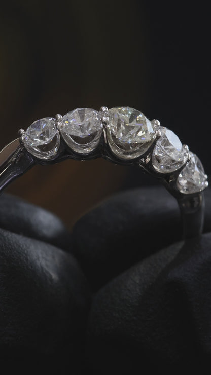 Diamond Half Eternity Band 5 Stones in 14k White Gold | 1.01 CTW