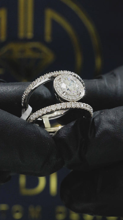 GIA Certified Natural Diamond Round Halo Engagement Ring with Split Pavé Band in White Gold