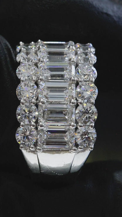 Emerald & Round Lab-Grown Diamond Eternity Band in White Gold | Multi-Row Statement Design