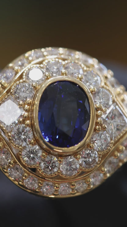 Blue Sapphire Diamond Cocktail Ring in Yellow Gold | 3.25 CTW