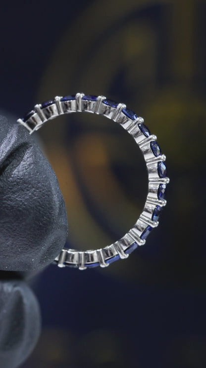 Natural Blue Sapphire Eternity Band Ring in 14K White Gold | Round Prong Set