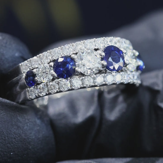Natural Sapphire Diamond Half-Eternity Band 14K White Gold | 1.00 CT Houston jeweler