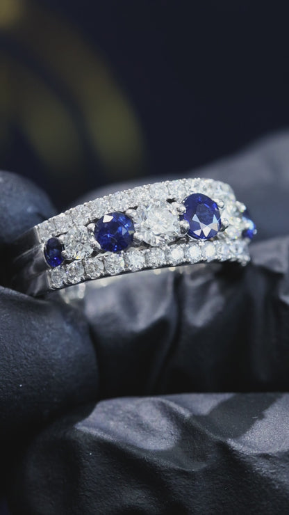 Natural Sapphire Diamond Half-Eternity Band 14K White Gold | 1.00 CT Houston jeweler
