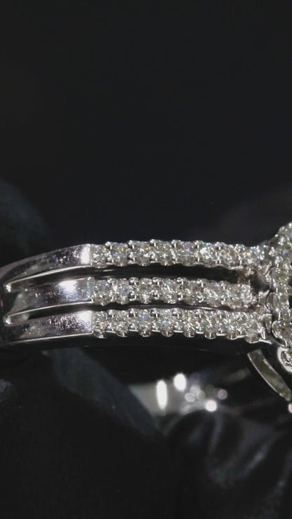 Round Halo Diamond Engagement Ring with Split Shank in White Gold | Timeless Bridal Elegance