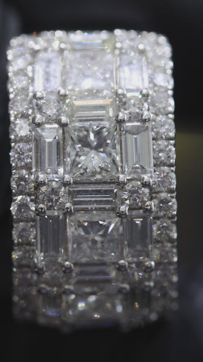 Baguette & Princess Cut Diamond Band in White Gold | 4.40 CTW
