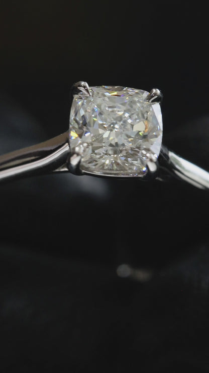 GIA Certified Natural Diamond Cushion Engagement Ring in White Gold | Classic Solitaire