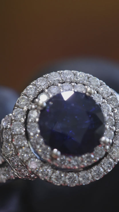 Natural Blue Sapphire Diamond Halo Ring – 3.30 TCW