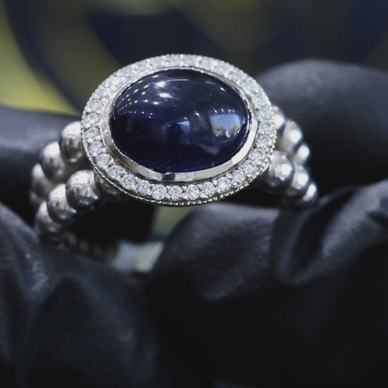 Natural Diamond-studded ring with a blue gemstone 2.3 Sapphire Houston Jeweler 