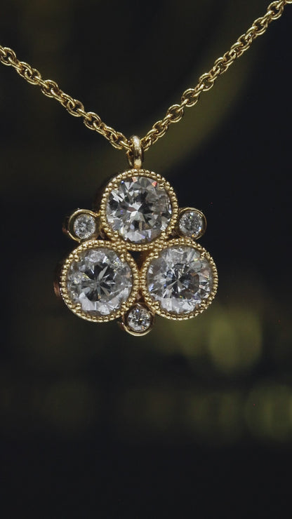 Natural Diamond Cluster Pendant Necklace in Yellow Gold | Milgrain Bezel Design