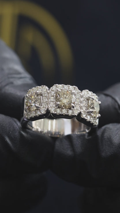 Champagne Cushion Diamond Halo Band in White Gold | 3.60 CTW