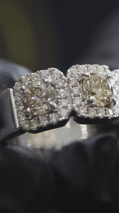 Champagne Cushion Diamond Halo Band in White Gold | 3.60 CTW