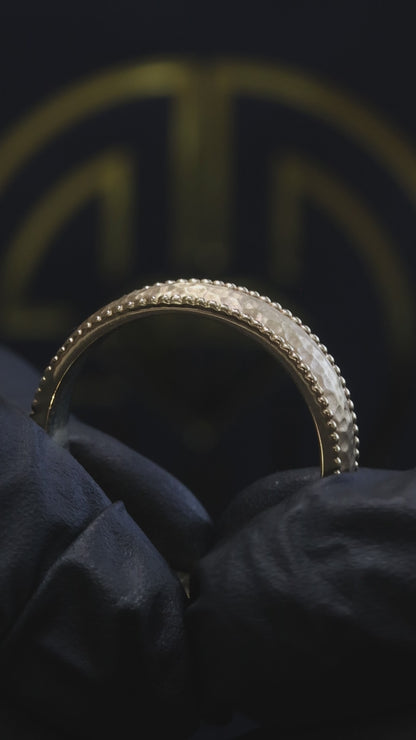 Men’s Hammered Milgrain Wedding Band in Yellow Gold