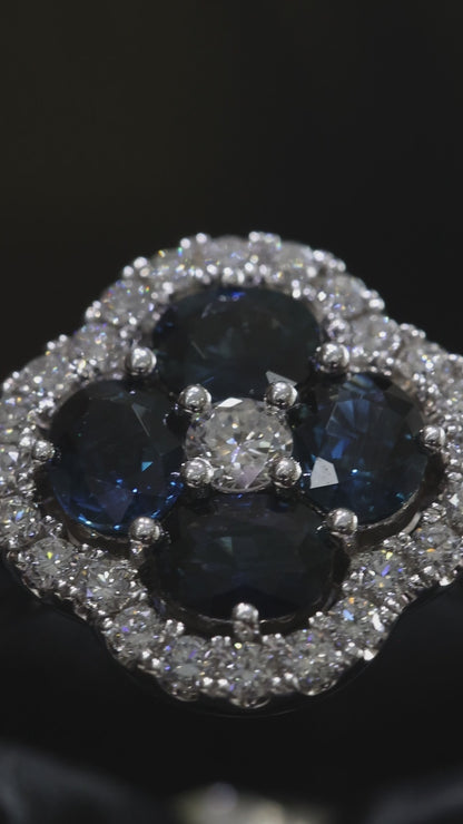 Sapphire & Diamond Cluster Halo Ring in White Gold | 2.90 CT Sapphire + .45 CTW Diamonds