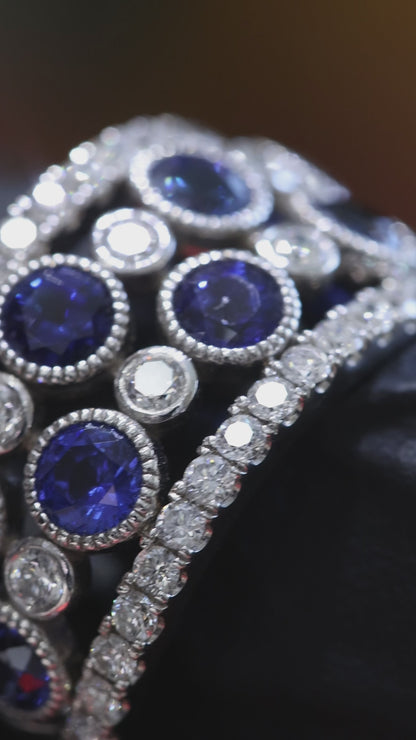 Blue Sapphire & Diamond Wide Band in White Gold | 3.55 CT