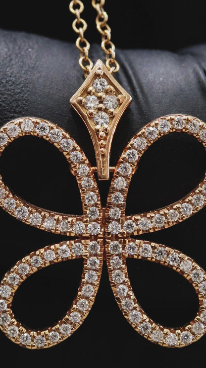 Natural Diamond Butterfly Necklace in Yellow Gold | Open Loop Pavé Design