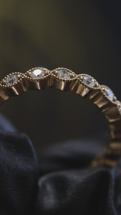 Vintage Bezel-Style Diamond Eternity Band in 14K Y/W/R Gold| 0.38 CT