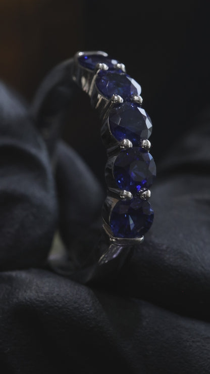 Blue Sapphire Half Eternity Band in White Gold | 1.62 CTW