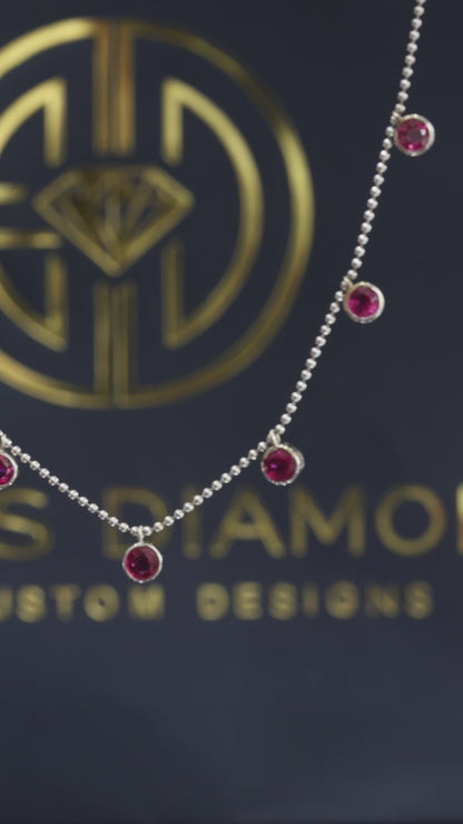 Natural Round Ruby Solitaire Pendant Necklace in 14K White Gold | Classic Bezel Setting