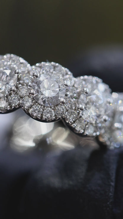 Round Halo Diamond Eternity Band in 14K White Gold | 3.28 CT