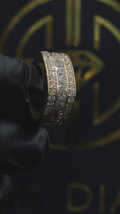 Princess Cut & Round Diamond Triple Row Band in 14k Yellow Gold | 1.79 CTW