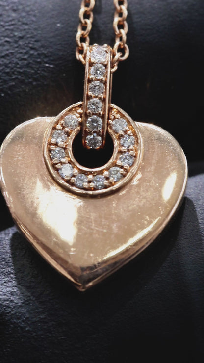 Natural Diamond Heart Pendant Necklace in Rose Gold | Bezel Accent Design