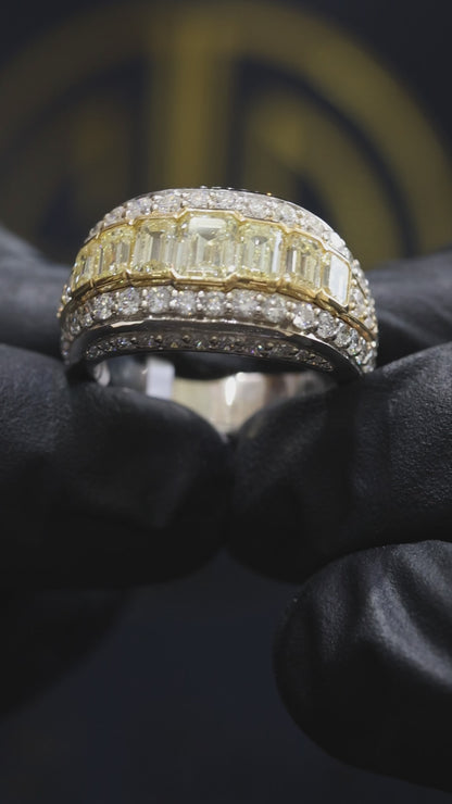Fancy Yellow Baguette & Round Diamond Band in White & Yellow Gold | 3.53 CTW