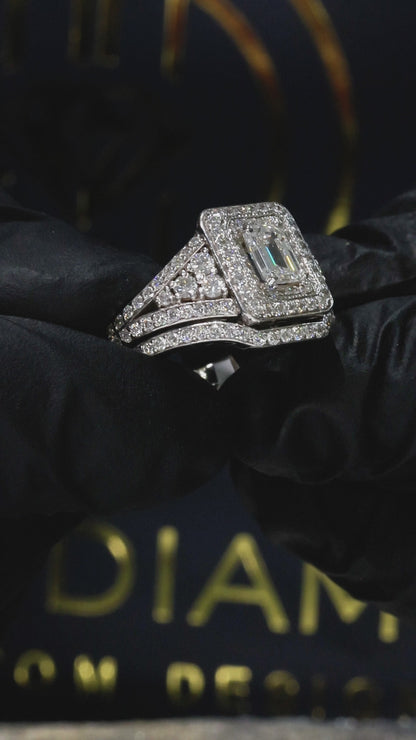 Radiant Cut Diamond Halo Engagement Ring in White Gold | Split Shank Luxury Design