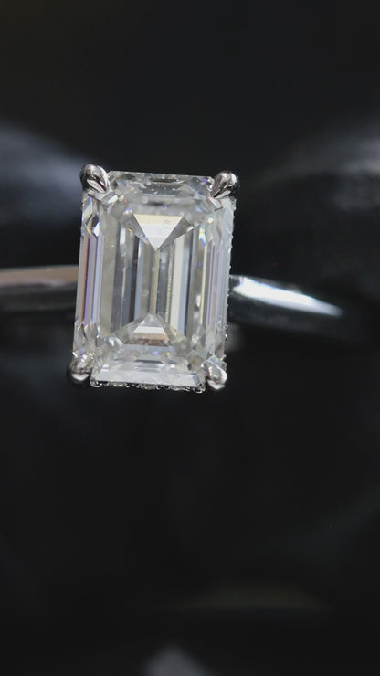 Emerald-Cut Lab-Grown Diamond Solitaire Ring in White Gold | Hidden Halo Setting