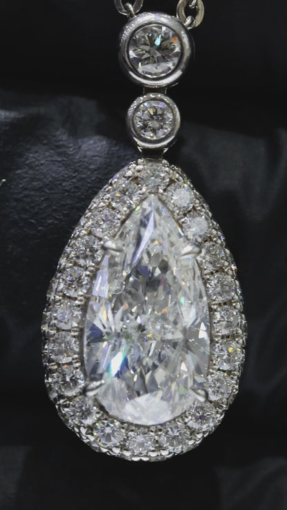 Natural Pear-Cut Diamond Halo Drop Necklace in White Gold | Bezel & Pavé Design