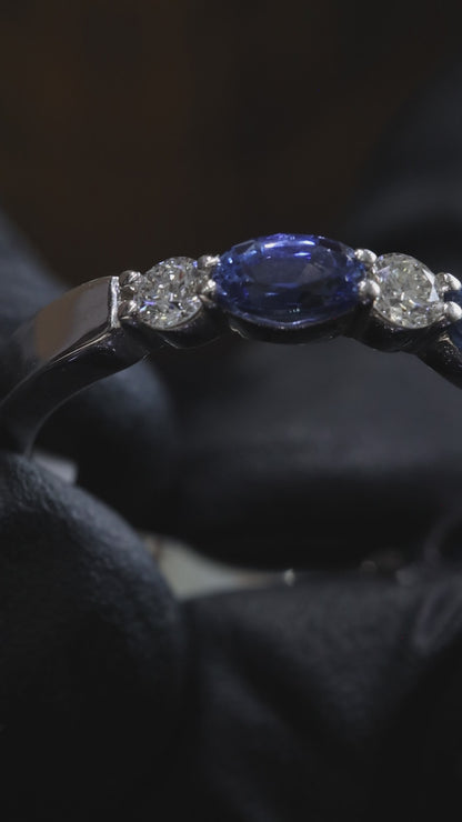 14K White Gold Bezel Blue Sapphire & Diamond Band | 1.15 CTW