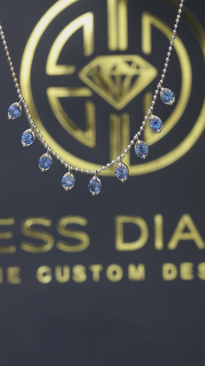 Natural Round Sapphire Solitaire Pendant Necklace in 14K White Gold | Classic Bezel-Inspired Setting