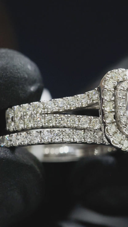 GIA Certified Natural Princess Cut Diamond Engagement Ring with Double Pavé Halo & Band in White Gold | Classic Cushion Halo Design