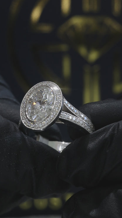 Oval Lab-Grown Diamond Halo Ring in White Gold | Modern Bezel-Inspired Setting