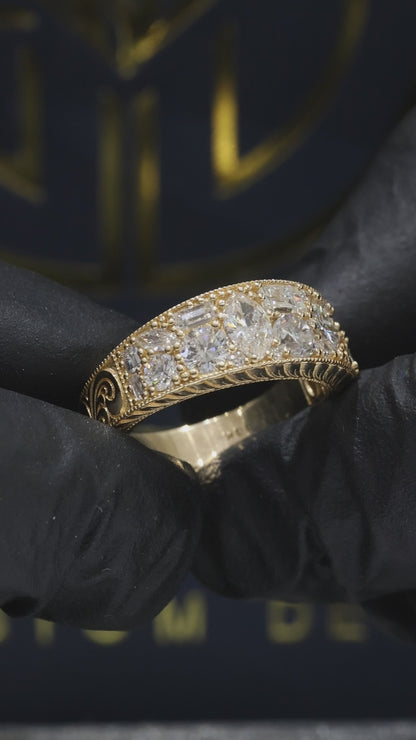 Natural Diamond Vintage Milgrain Band in Yellow Gold | Elegant Heirloom-Inspired Design