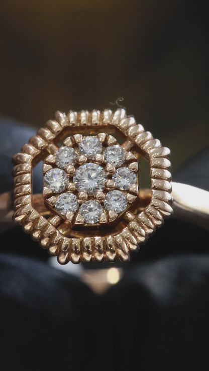 Natural Diamond Halo Cluster Ring in 14K Rose Gold | Petite Vintage-Inspired Design