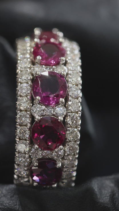 Eternal Ruby Diamond Row Band in White Gold | Alternating Oval Ruby & Pavé Diamond Design