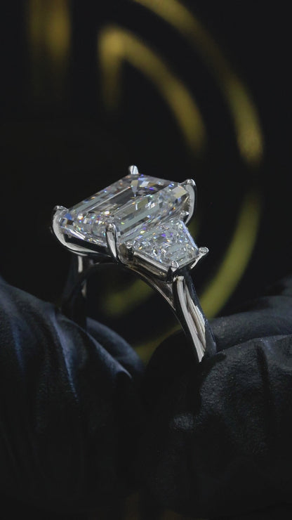 Emerald-Cut Lab-Grown Diamond Three-Stone Ring in White Gold | Tapered Baguette Setting