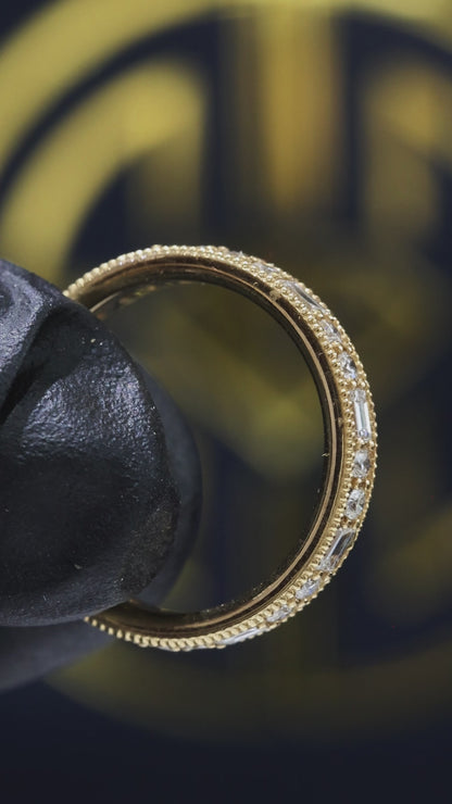 Vintage-Inspired Baguette & Round Diamond Eternity Band in 14K Yellow Gold | 0.90 CTW Milgrain Setting