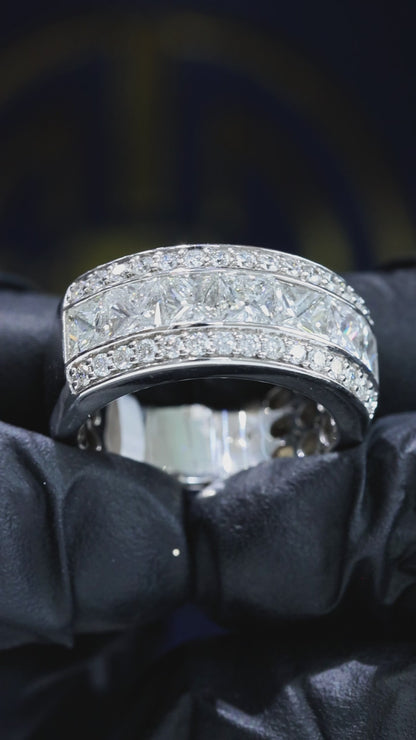 Princess-Cut & Round Diamond Multi-Row Band in 14K White Gold | 3.18 CTW Statement Ring