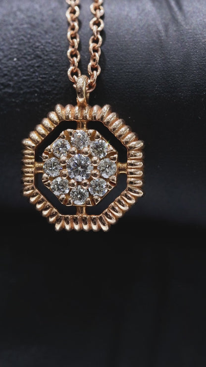 Natural Round Diamond Cluster Pendant Necklace in Rose Gold | Geometric Frame Design